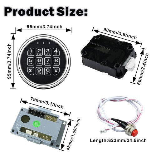 Gun Safe Lock Replacement, Electronic Chrome keypad with 14 Ribbon Cable Access Gun Lock, Safe Accessories Lock Part Complete Set