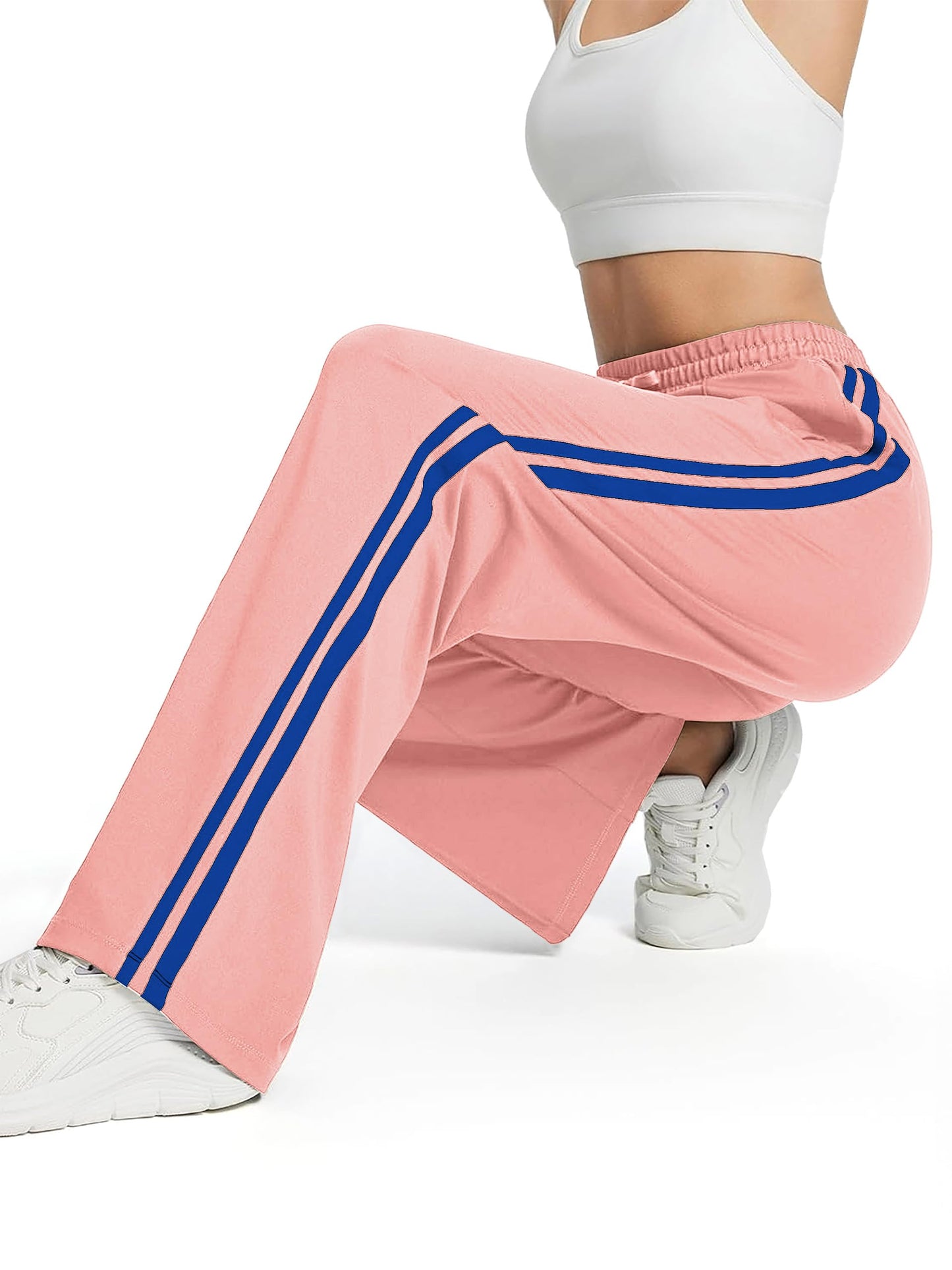 Tapata Petite Women's 28" Inseam Track Pants Elastic Waistband Y2K with Zipper Pockets Dance Studio Sweatpants, Pink, M