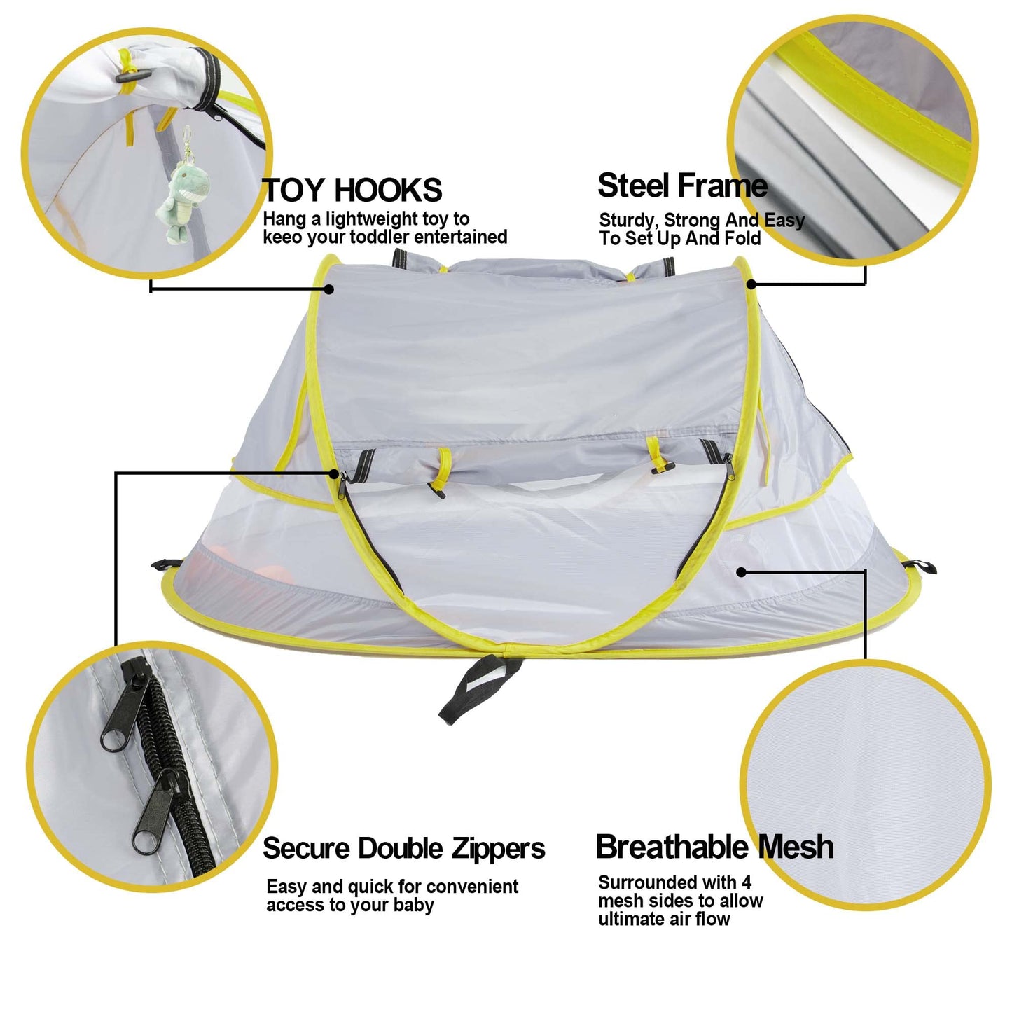 Baby Beach Pop Up Tent - UPF 50+ Sun Shade with Mosquito Net, Sun Shelter for Girls Boys, Beach Umbrella for Infant (Green)