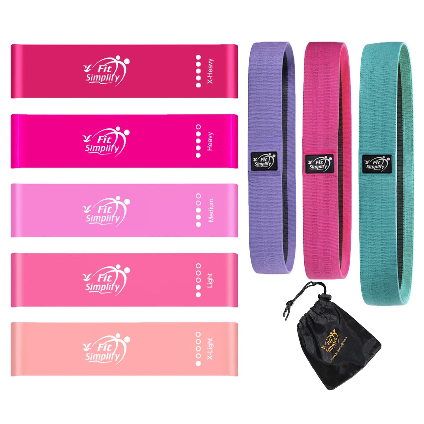 Fit Simplify Resistance Loop Exercise Bands and Fabric Resistance Hip Bands