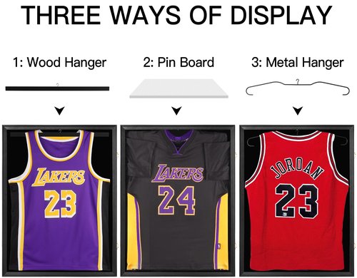 Yaetm Jersey Frame Display Case, Football Jersey Display Case for Wall, Lockable Shadow Box with 98% UV Protection Acrylic and Hanger for Hockey Soccer Basketball Baseball Shirts, Black