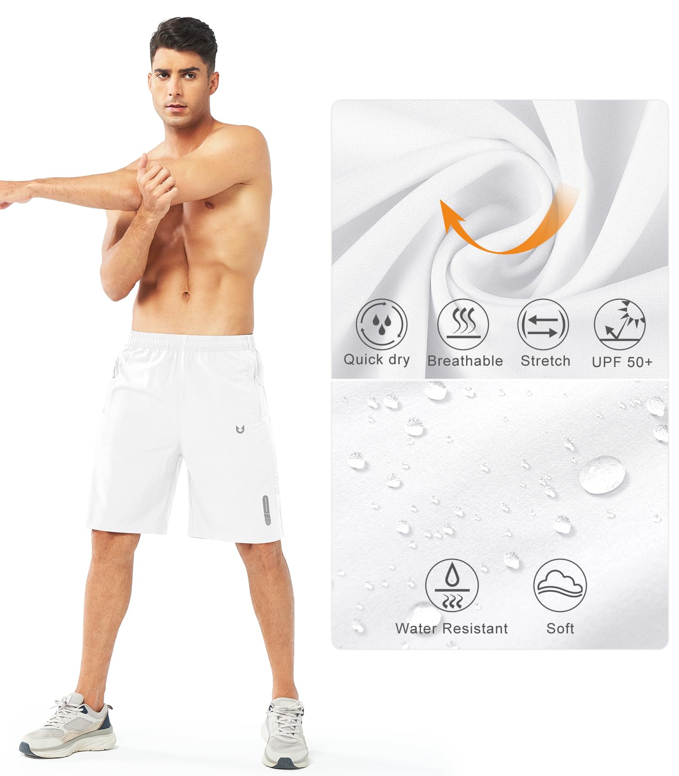 NORTHYARD Men's Athletic Running Shorts Gym Workout 7"/9"/5" Quick Dry Lightweight Sports Basketball Tennis 3 Zipper Pockets WHITE-9inch 2XL