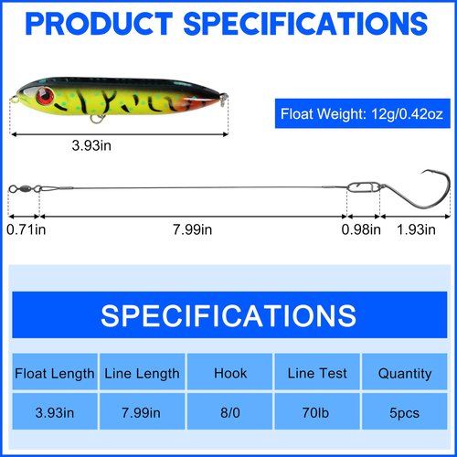 Catfish Float Rigs, Demon Dragon Style Catfish Rattling Line Float Lures Catfishing Spook Rattle with Circle Hooks 8/0 for Santee Cooper Rig Catfishing Tackle