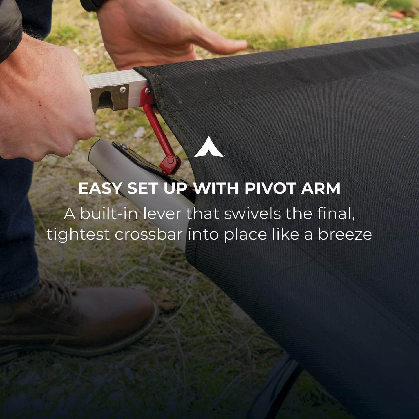 Teton Camping Cot with Patented Pivot Arm, Folding Camping Cot, Durable Heavy Duty Canvas, Comfortable Sleeping Bed for Adults, Portable