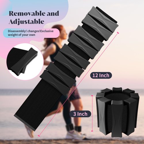 PEOERP Ankle Weights for Women Men, Adjustable Wrist Weighted Bracelet for Home Gym Workout, Walking, Running, Travel, Pilate, Yoga, Exercise,Barre,Strength Training. Set of 2 (1Lb Each) (Black)