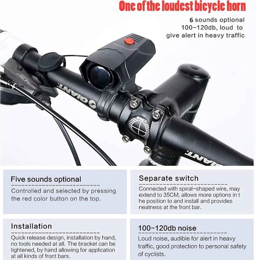 120dB Electric Bike Horn Alarm - 5 Sound Modes, Loud Bicycle Bell for Kids & Adults