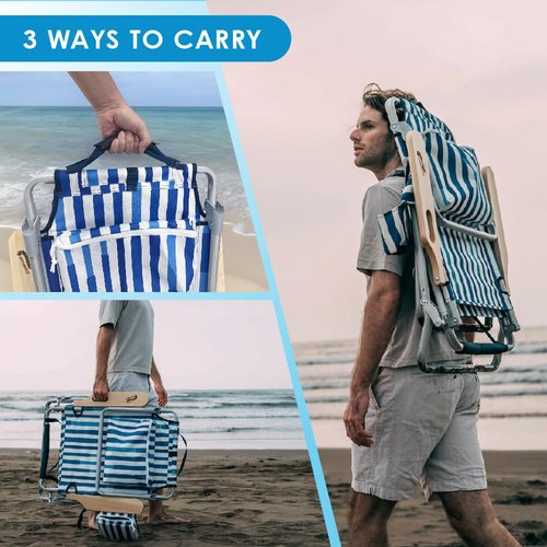 Camphor Designs Low Profile Reclining Beach Chair for Adults Supports 300lbs| Oversized Backpack Beach Chair with 5 Adjustable Positions for Outdoor Concert Travel Festival Camping