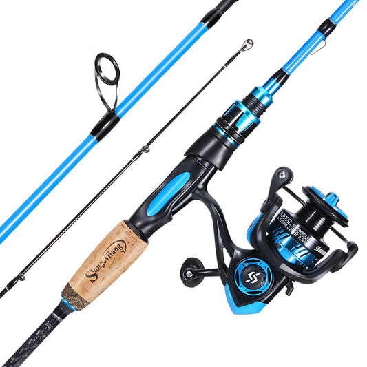 Sougayilang Fishing Pole, 30-Ton Carbon Fiber Fishing Rod and Reel Combo, 2 Pcs Blanks Spinning Reel Combos-Blue-5.9ft and 2000 Spinning Reel