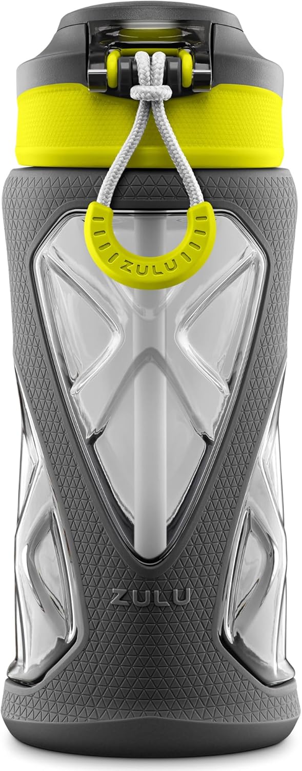 ZULU Torque 16oz Plastic Kids Water Bottle with Silicone Sleeve and Leak-Proof Locking Flip Lid