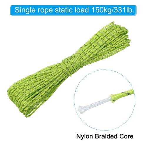PATIKIL 65 Feet Reflective Guyline Camping Paracord 2mm,3 Pack Tent Cord Rope Nylon Paracord Rope for Camping Tent Tarp Hiking, Fluorescent Green (20M)