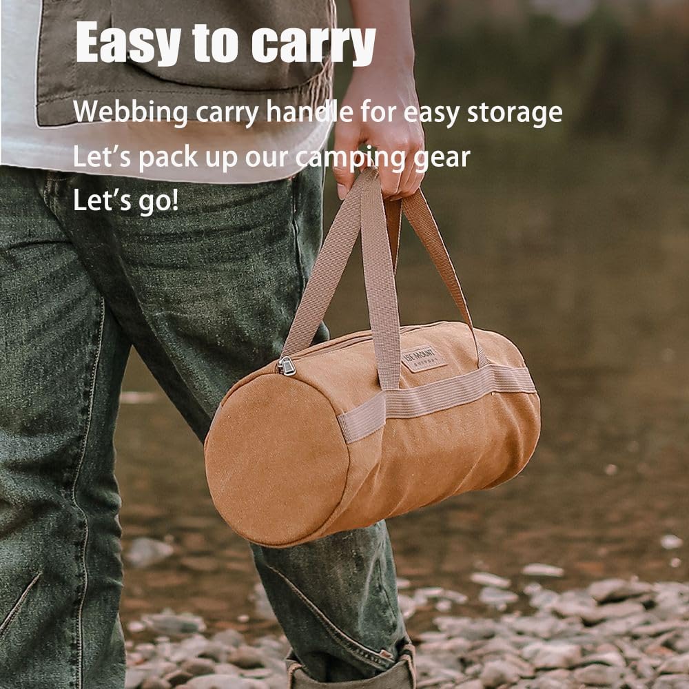 Tent Stakes Bag-Double Layer Thickened,Tent Pole Pegs Bag,Tent Camping Accessories Storage Bag,Canvas Tool Bag Organizer with Zipper for Outdoor,Hiking,(Brown35CM)