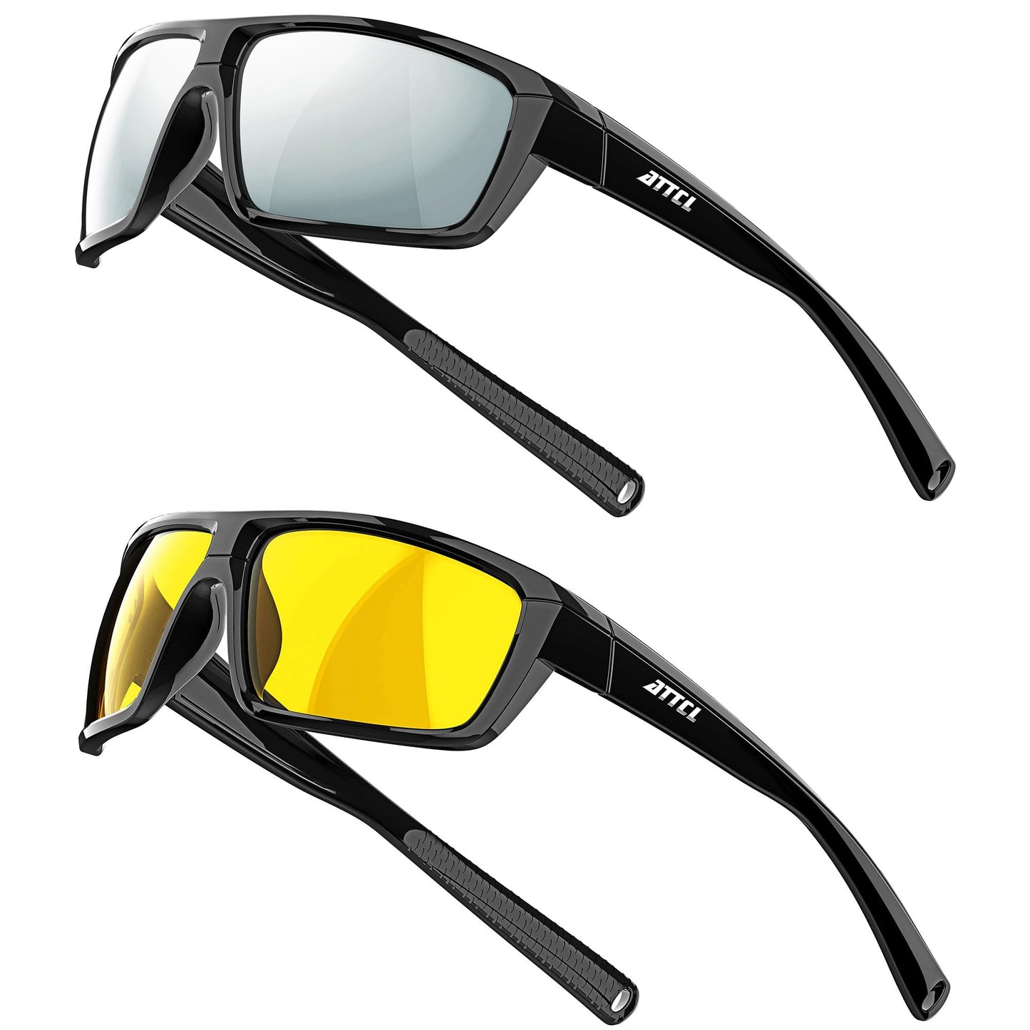 ATTCL Bundle Polarized Wrap Sunglasses For Men+Night Driving Glasses for men:(5001-Silver)+(5001-Night Driving Glasses)