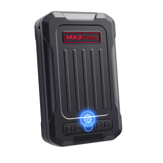 Fingerprint Pistol Safe Portable Gun Safe with Keys Quick Access Smart Biometric Handgun Safe, Keypad for Cars Travel Nightstand Bedside, Aluminum 20002-AF