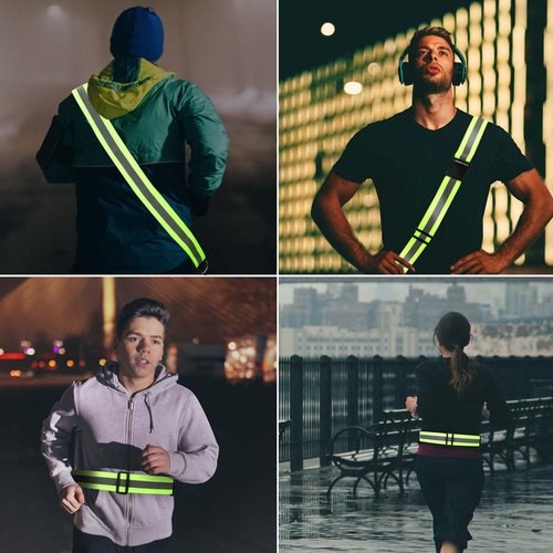 PEUTIER 3pcs Reflective Running Gear, Reflective Shoulder Strap with 2pcs Running Arm Band High Visibility Night Reflector Bands for Men Women Walking Running Cycling