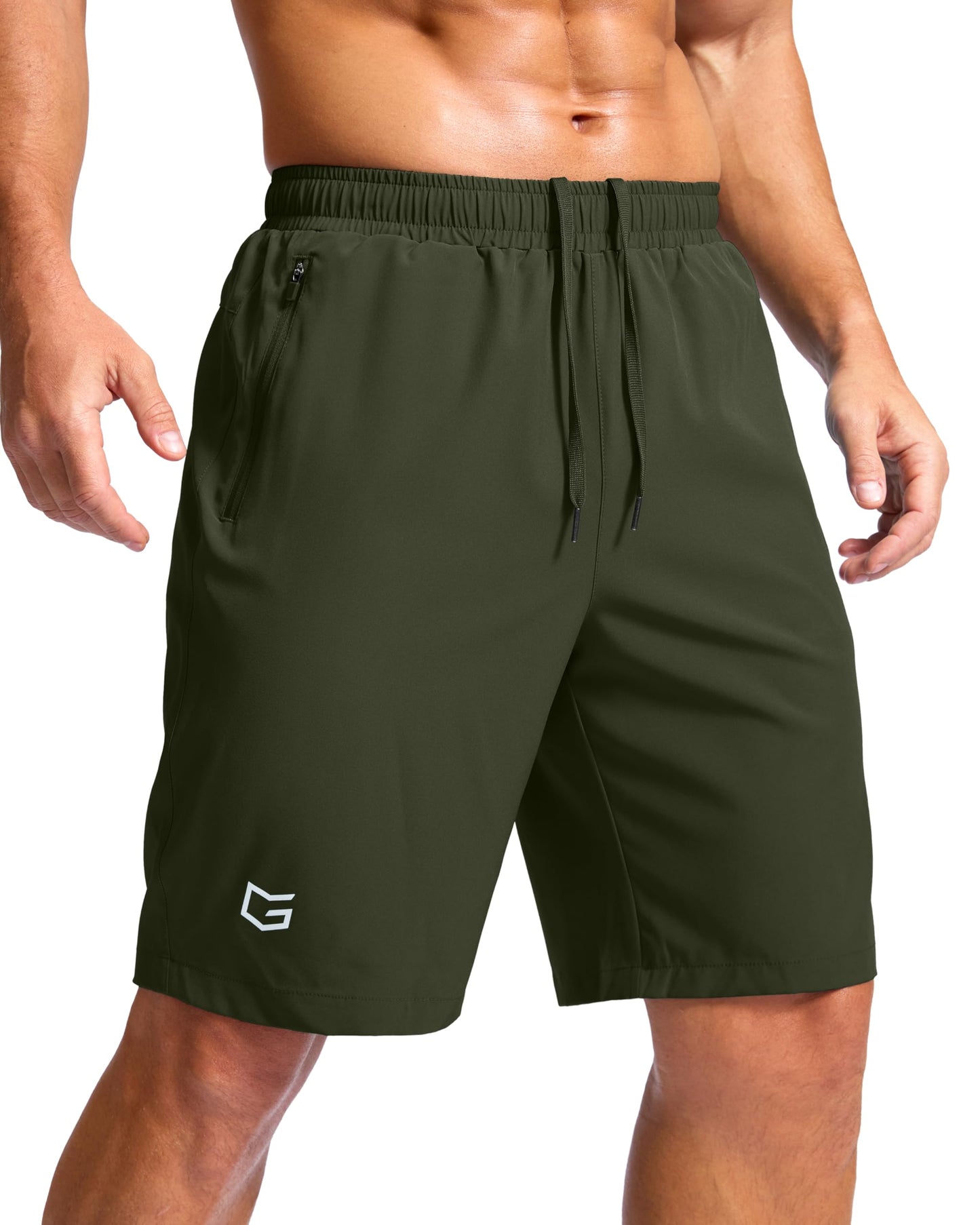 G Gradual Men's Athletic Running Shorts with Zipper Pockets Quick Dry 7"/ 5"/ 9" Workout Gym Shorts for Basketball Hiking(Olive,9XXL)