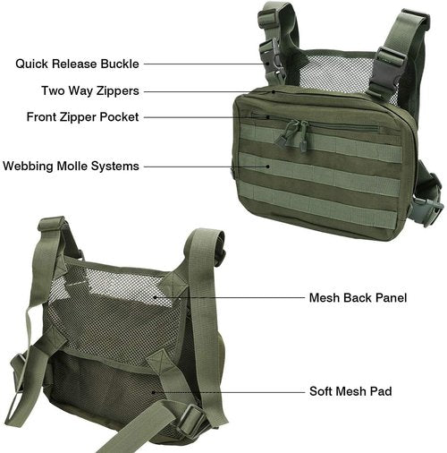 Clakllie Outdoor Chest Bag for Men Tactical Chest Pack Lightweight Utility Chest Rig Bag with Extra Storage for Cycling,Green