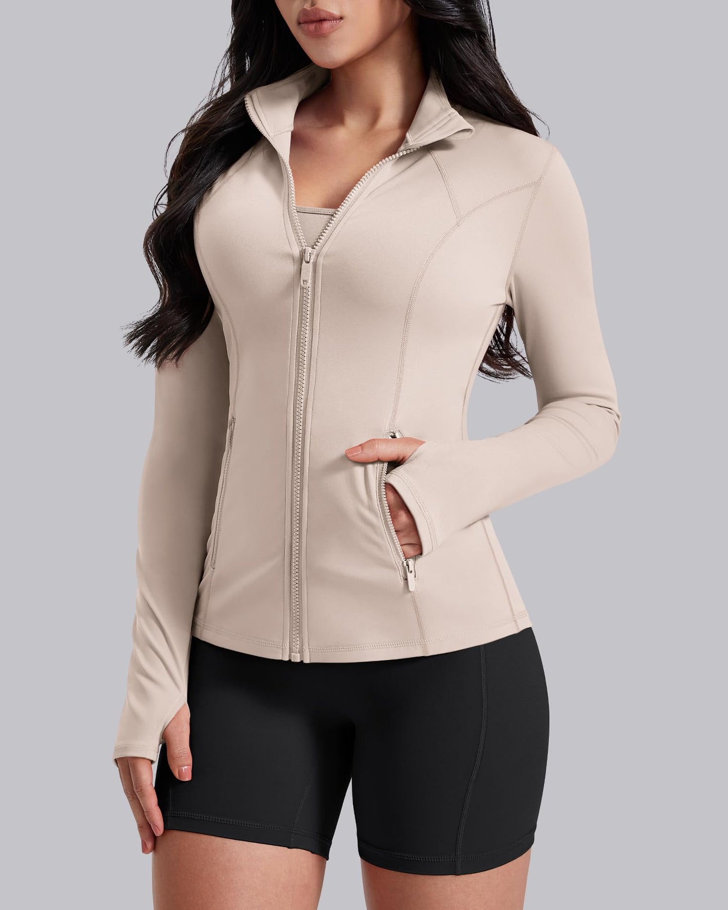 AVGO Womens Workout Jackets Lightweight Athletic Zip Up Jacket Slim Fit Running Gym Top with Pockets & Thumb Holes