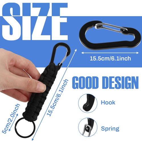 Gisafai 12/24/50 Pcs Paracord Keychain 550 Survival Paracord Lanyard Outdoor Camping Fishing Hiking Travailing(Black,50 Pcs)