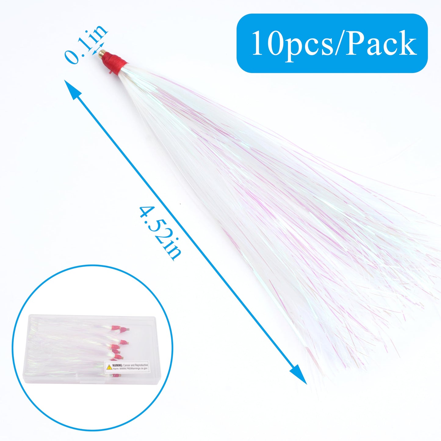 Fishing Bucktail Teasers Kit, 10pcs Mylar Flash Teaser Tail Fishing Teaser Lures Mylar Bucktail Skirts for Flounder Rig Saltwater White