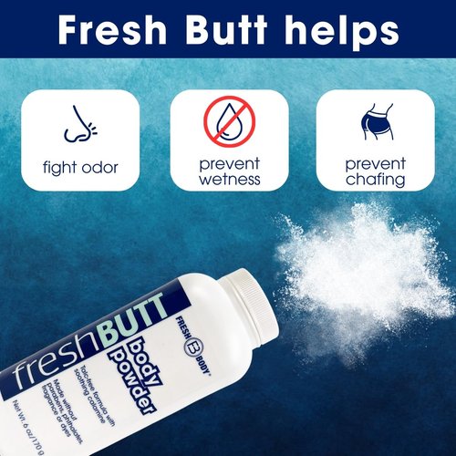 Fresh Butt Body Powder for Women & Men - Anti-Chafing, Anti-Itch, Odor & Sweat Absorbing + Calamine - Friction Fighting, Talc-Free, Unscented, 6oz