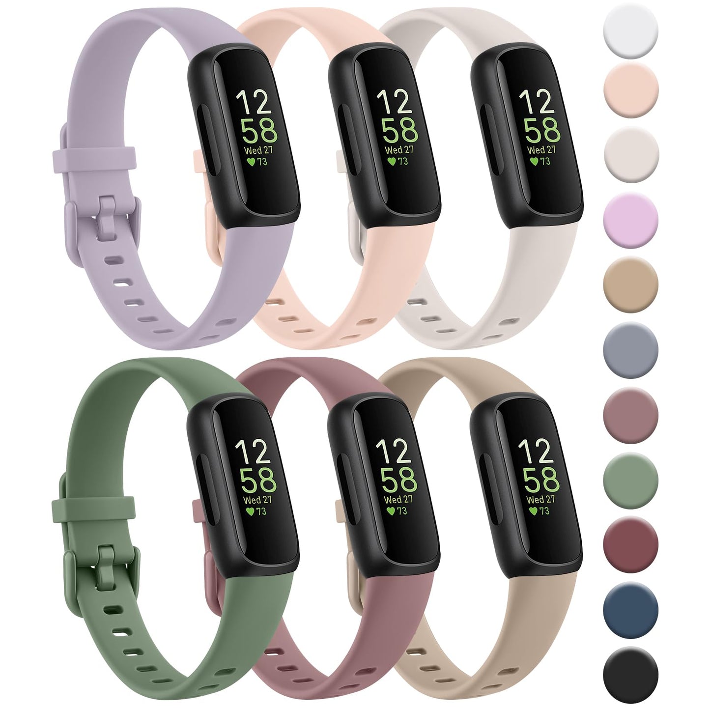 6-Pack Bands for Fitbit Inspire 3 Bands for Women Men, Soft Silicone Adjustable Wristband Replacement Straps Compatible with Fitbit Inspire 3 Fitness Tracker