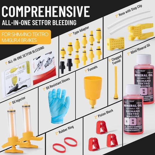 Brake Bleed Kit for Shimano & Tektro Hydraulic Disc Brakes - 120ml Mineral Oil Fluid for MTB/Road Bikes