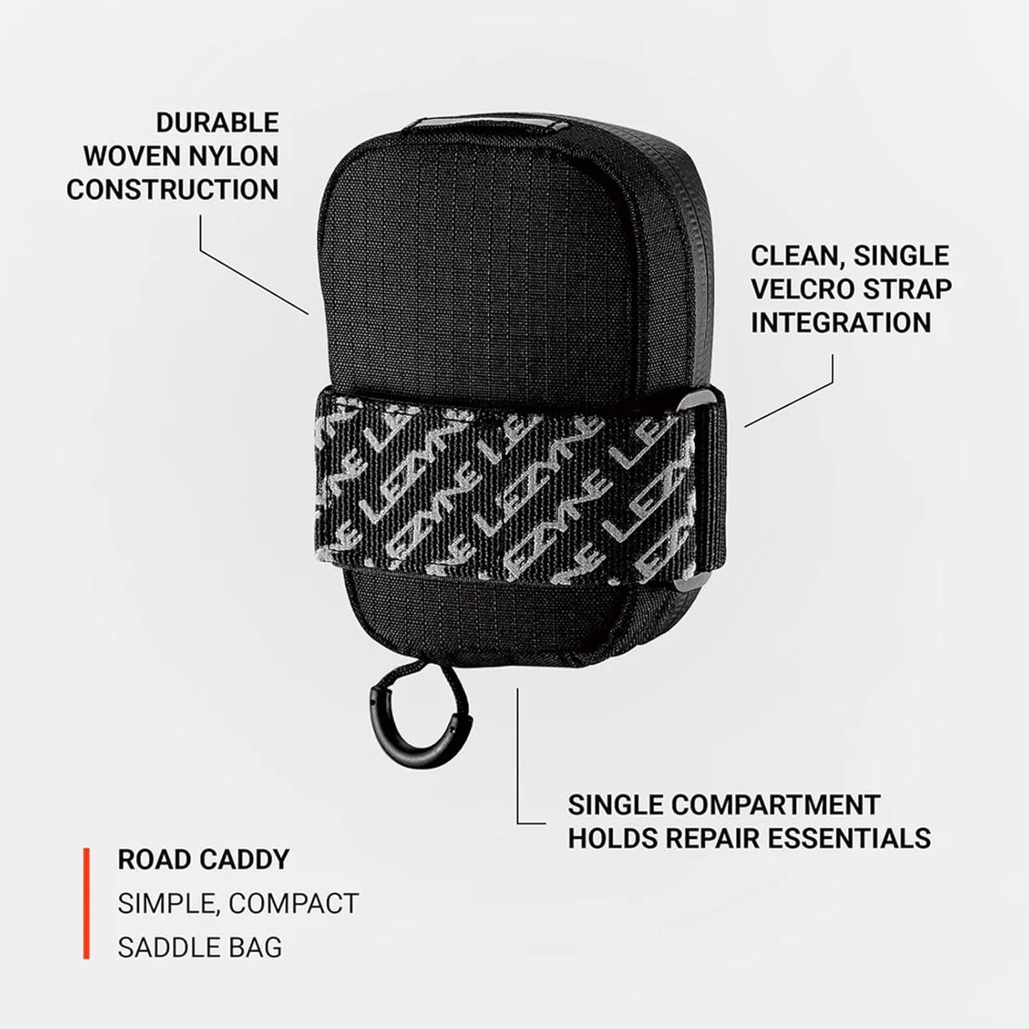 LEZYNE Road Caddy Compact Bike Saddle Bag - Lightweight Durable Nylon Cycling Under Seat Pouch with Velcro Attachment, Clamshell Opening & Reflective Accents for Road Bikes & Commuters, 0.4L Capacity