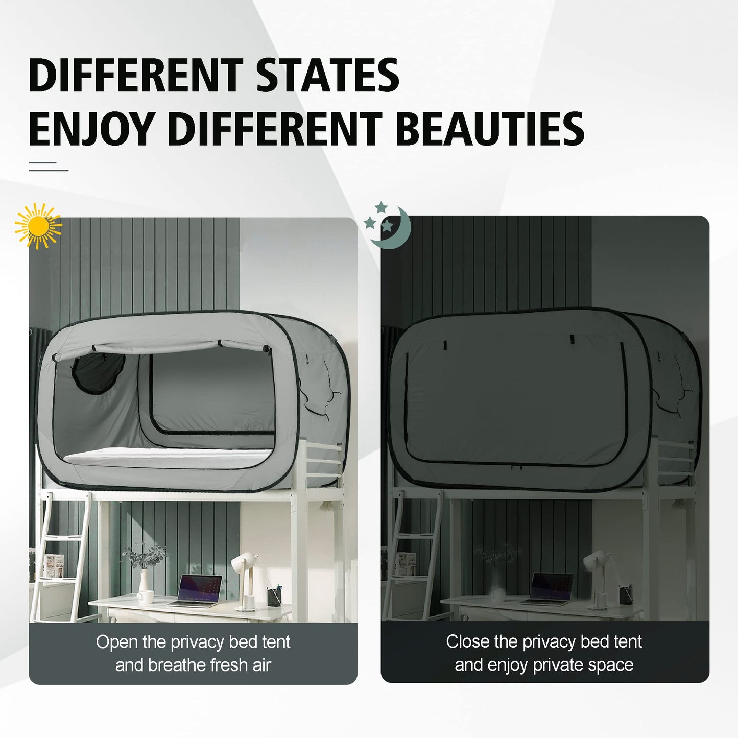 ANC POP Bed Tent Full Bed Canopy Portable Dream Tent for Kids and Adult Indoor Sleeping Tents with 2 Doors Breathable Private Space Tents, Grey