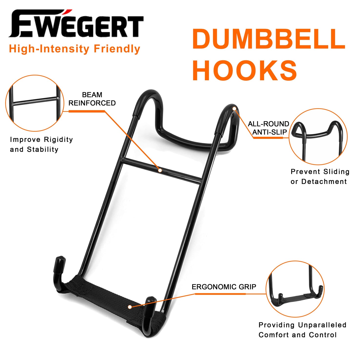 EWEGERT Dumbbell Spotter Hooks Hanger, 250 lbs Load Capacity Heavy Power Dumbbells Rack Attachments for Dumbbell Bench Press with Wrist Straps, Pairs