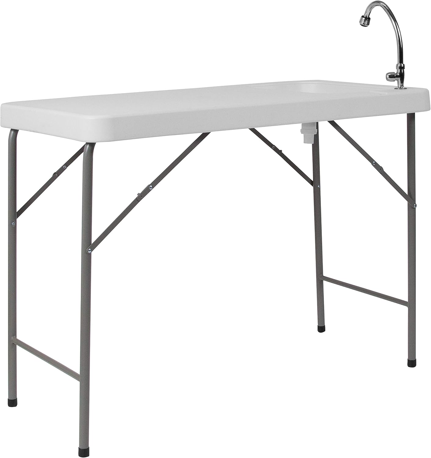 Flash Furniture Wesley 4' Portable Fish Cleaning Table with Sink, Outdoor Portable Folding Camping Sink Table with Faucet, and Hose Attachment, White