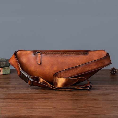 Myunxui Genuine Leather Fanny Pack Waist Bag for Men Women Hip Bum Bag Travel Pouch Sling Bag Crossbody Chest Bags Shoulder Daypack Multiple Pockets Waist Pack Brown