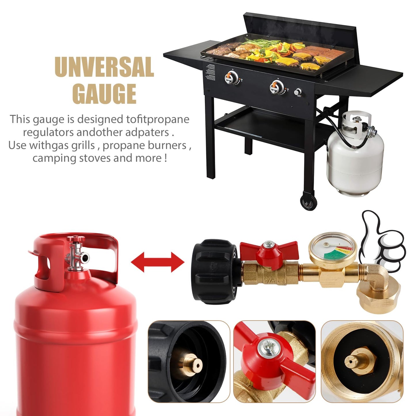 HJJWNDDNG Propane Refill Adapter, Fill 1 Pound Bottles from 20lb Tank, 90 Degrees L Shape Propane Regulator with Gauge and ON-Off Control Valve QCC1 Connection 1 lb. Tanks Propane Bottles