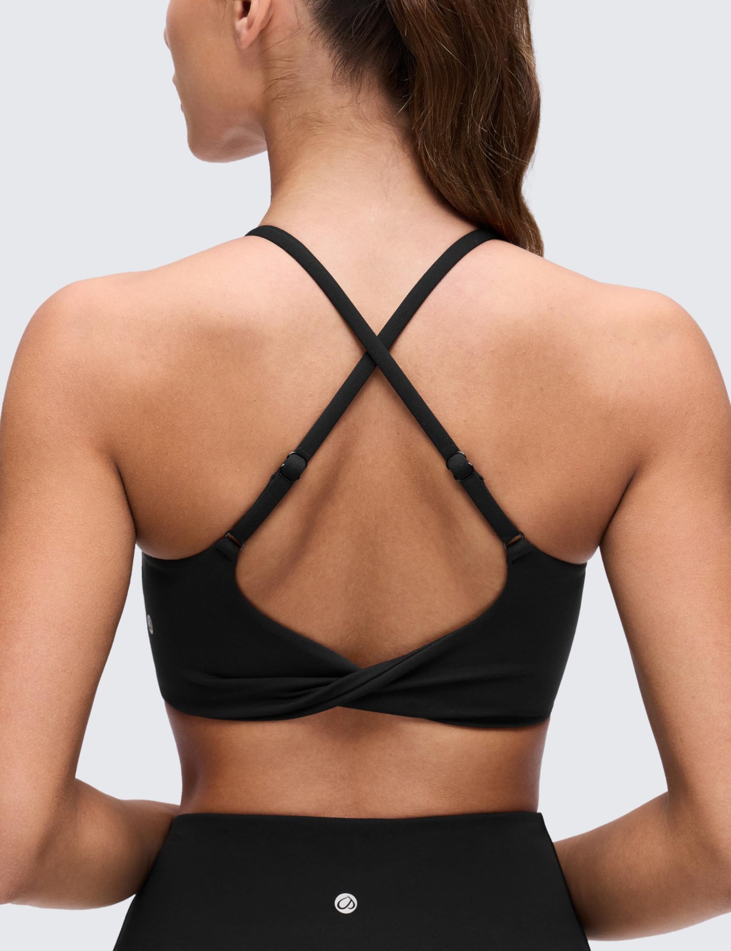 CRZ YOGA Butterluxe Twist Cross Back Sports Bras for Women - U Neck Padded Adjustable Spaghetti Straps Yoga Top Black Small