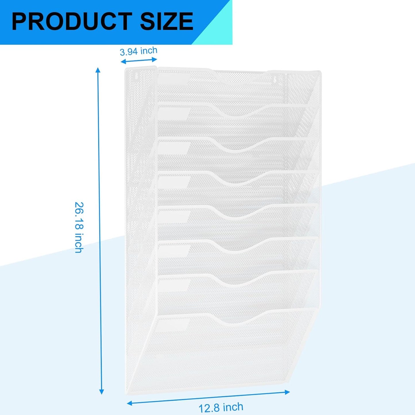 5 Pockets Mesh Hanging Wall File Holder Organizer Wall Mounted Paper Magazine Rack, Black