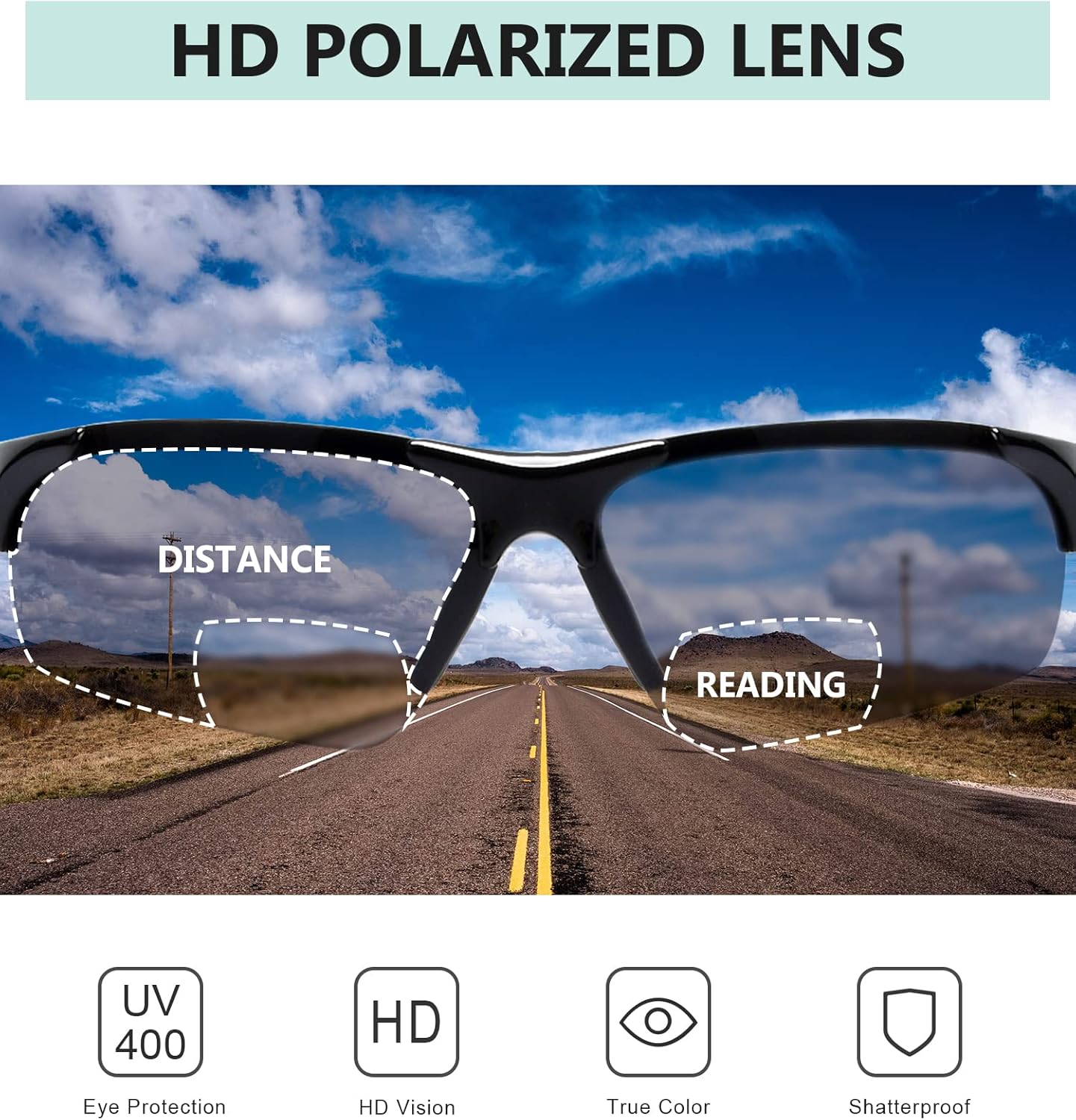 Eyekepper TR90 Unbreakable Sports Polarized Half-Rimless Bifocal Sunglasses