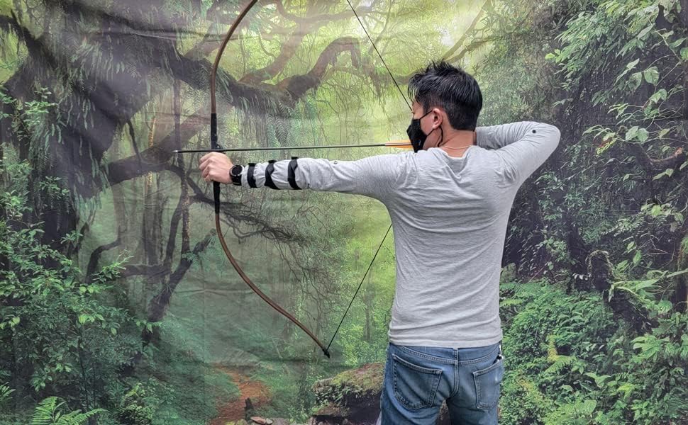 SAS 30-35lbs 22-29" Robinhood Long Bow for Adult/Youth with Armguard, Finger Tab, Arrow Rest and 2 x Arrows