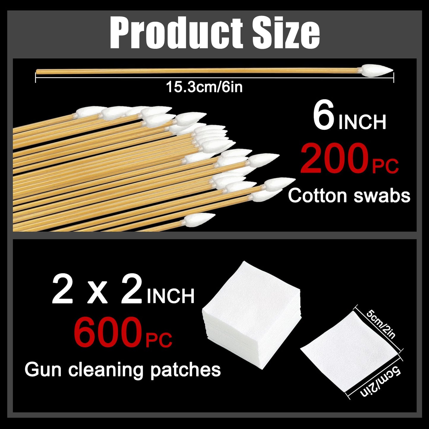 800 Pcs Gun Cleaning Supplies, 2x2 Inch Cotton Patches and 6 Inch Cotton Swabs, Highly Absorbent and Lint-Free Universal Cleaning Kit for Comprehensive Gun Maintenance