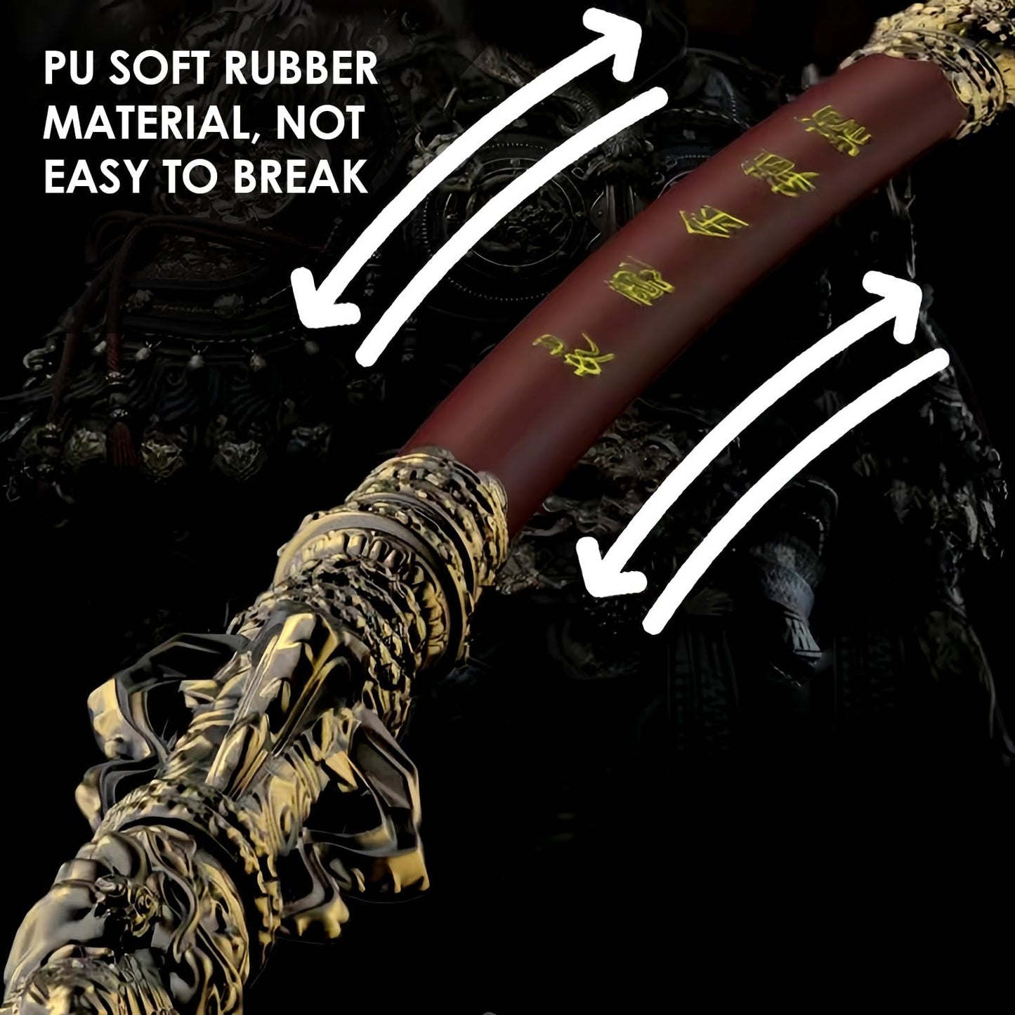 40 inch Long Black Myth Wukong Staff, PU Material(High Strength Soft Rubber), Ruyi Jingu Bang, 1:1 Restoration of Reality, Sun Wukong Staff, Three-Dimensional Carving, Collections for Fans