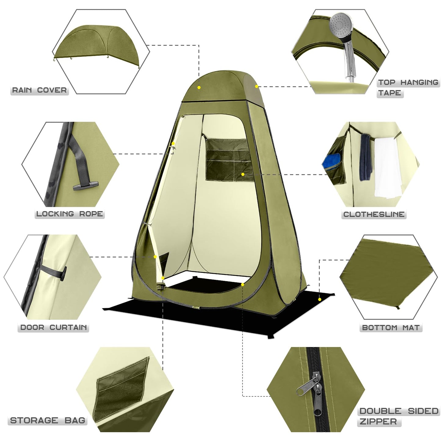 BRIAN & DANY Pop Up Shower Tent, Portable Changing Tent with Rain Shelter & Windows, Privacy Camping Tent for Hiking Beach, UPF 50+ & Waterproof, 47.2" x 47.2" x 74.8", Olive Green