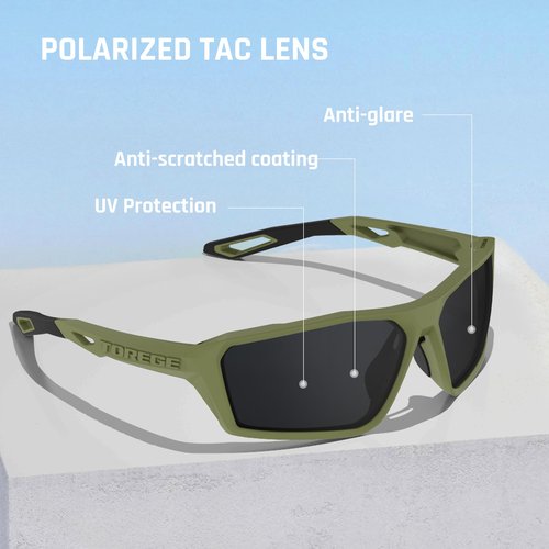 Polarized Sports Sunglasses for Men Women Fishing Running Driving Cycling Sunglasses Theseus TR36 (Matte Sand&Gray Lens)