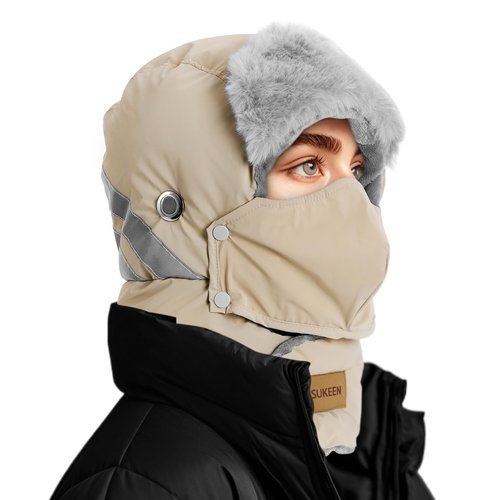 Sukeen Trapper Hats Windproof Winter Hat Water Repellent‌ Warm Hat Lightweight Earflap Hat with Mask for Cold Snow Weather