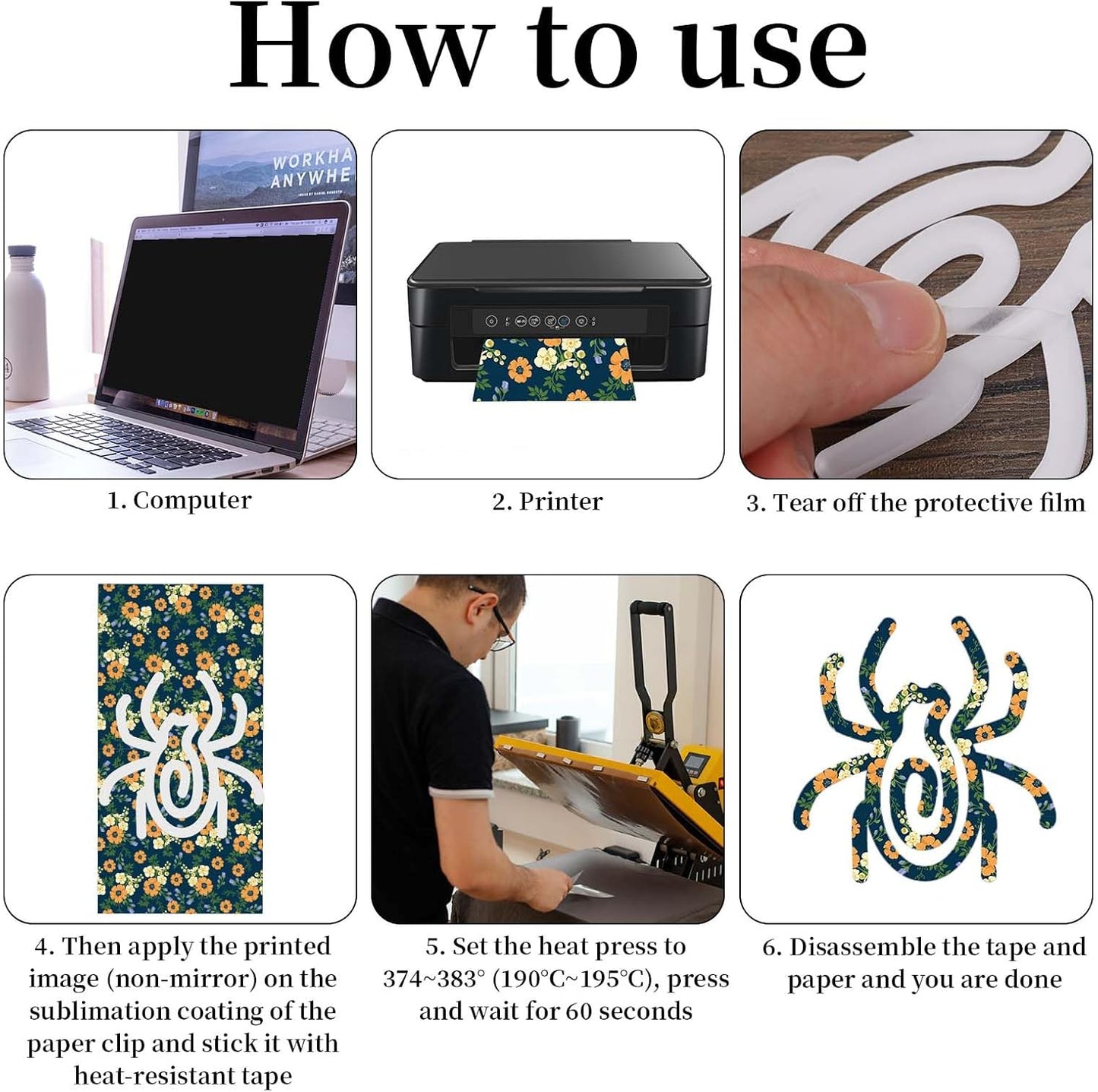 5pcs Giant Sublimation Blanks Acrylic Paper Clips, 3.15x3in Jumbo Funny Spider Shape Heat Transfer Paperclips DIY Prank Gifts Sublimation Bookmark Fasteners for Office School Home Teacher Use