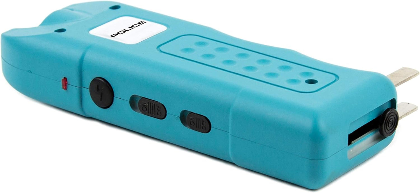 POLICE Stun Gun for Self Defense 628 – High Voltage Mini Rechargeable with LED Flashlight & Siren Alarm – Compact & Heavy Duty – Personal Security for Women & Men – Blue