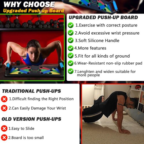 GOODSAHEAD Fitness Push Up Board - Multifunctional Home Workout Push Up Bar, Portable Pushup Board with Non-Slip Handles for Floor | Strength Training Gym Equipment for Men & Women