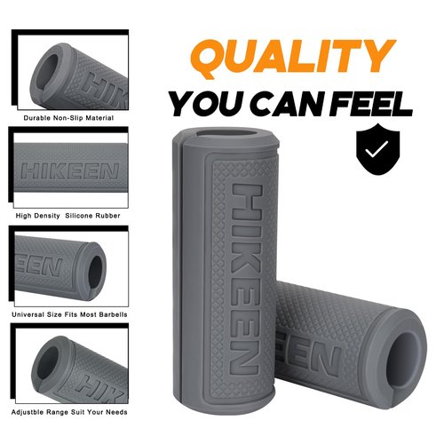 Hikeen Thick Bar Dumbbell Grips, Non Slip Hard Rubber Barbell Grips for Weight Lifting, Muscle Building - 1.77" Outer Diameter