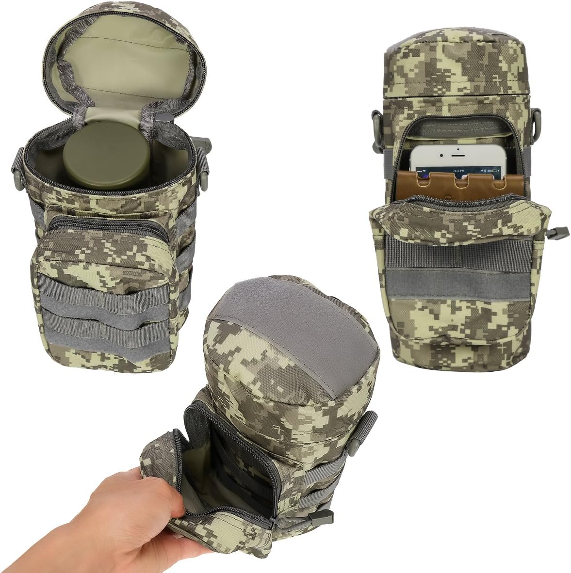 IronSeals Tactical Molle Water Bottle Holder Pouch Hydration Carrier Bag with Detachable Shoulder Strap