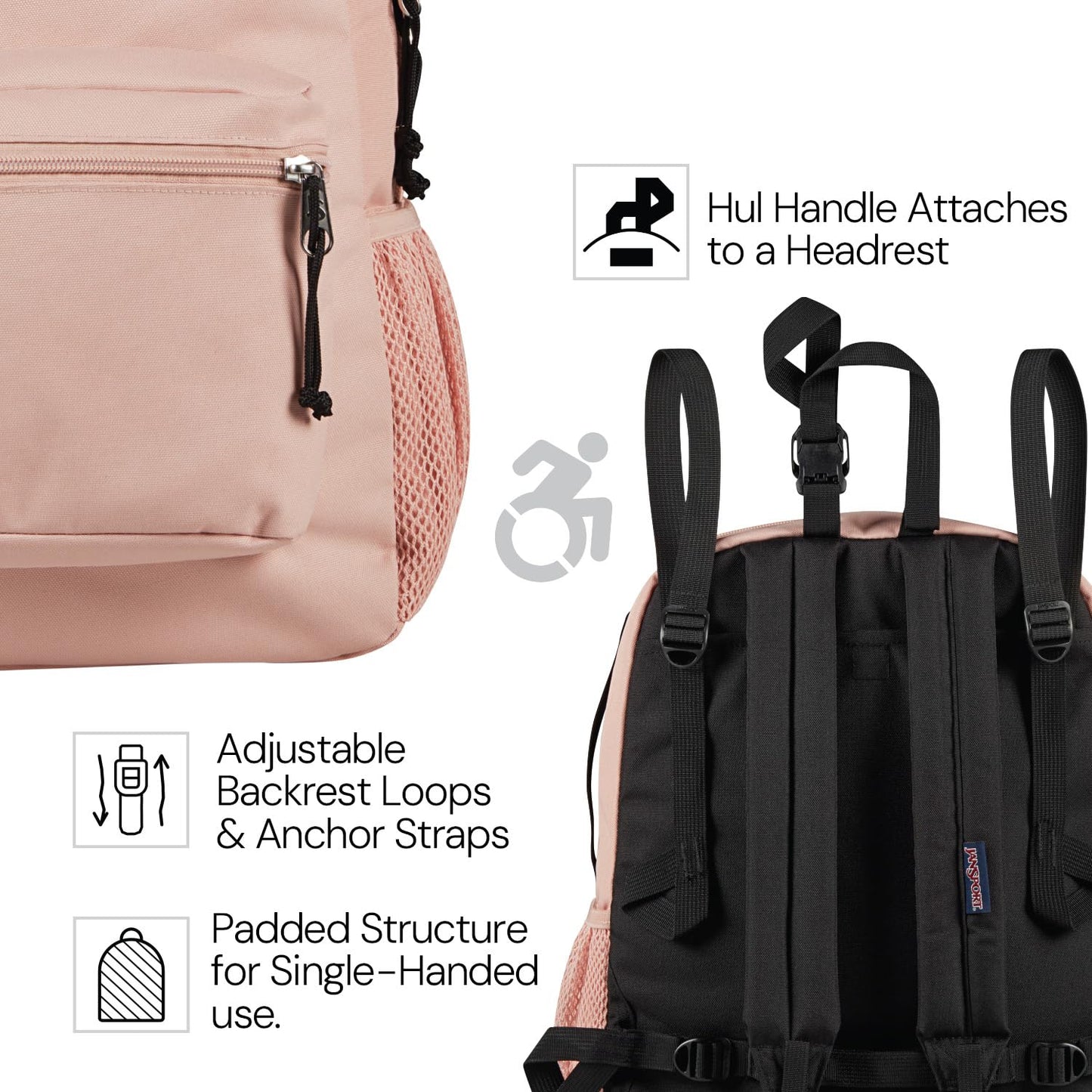 JanSport Central Adaptive Backpack – Wheelchair & Walker Compatible, Tuck-Away Shoulder Straps, Adjustable Backrest Loops & Anchor Straps, Iconic Design, Bad Bows