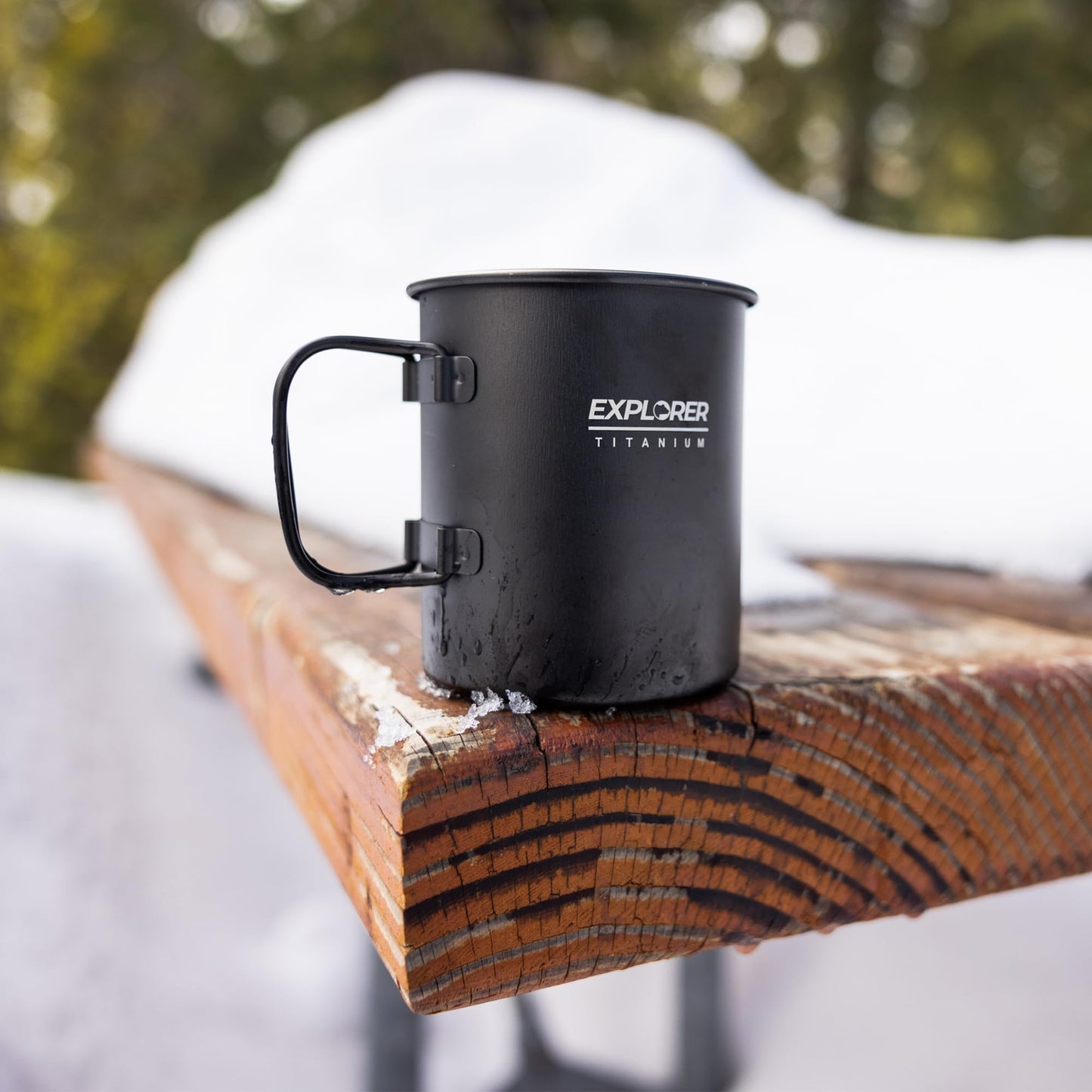 Explorer Bear Black Titanium Foldable Handle Camping Cup, 15.2 oz, 450 ml