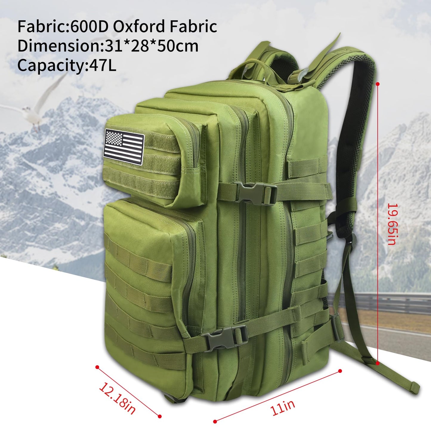 ILLINOS Tactical Backpack For Men, Large Army High Capacity Backpack, Men And Women Camping Escape Backpack, Hunting Assault Military Backpack 47L, 3-Day Evacuation Tactical Backpack