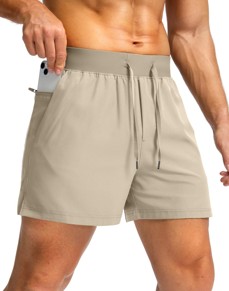 Soothfeel Men's Running Shorts with Zipper Pockets 9"/ 7"/ 5" Lightweight Quick Dry Basketball Gym Workout Athletic Shorts for Men (Khaki, S)